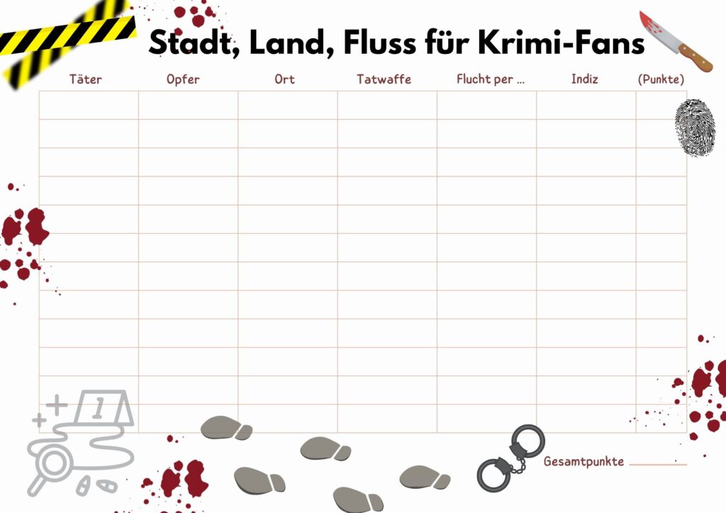Tabelle für Stadt, Land, Fluss